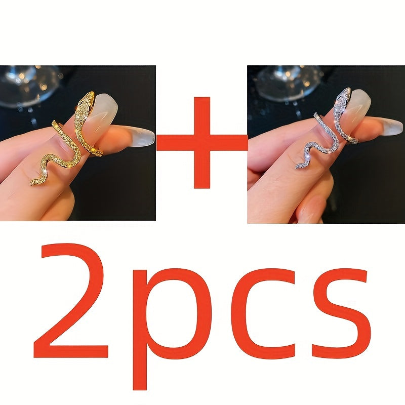 1pc/2pcs/set Women's Fashion Personality Ring, Light Luxury Imitation Zirconia Wrapped Small Snake Opening Adjustable Design Niche High-end Ring, Suitable For Gatherings, Parties And Dates, Women's Daily Wear, Perfect Holiday